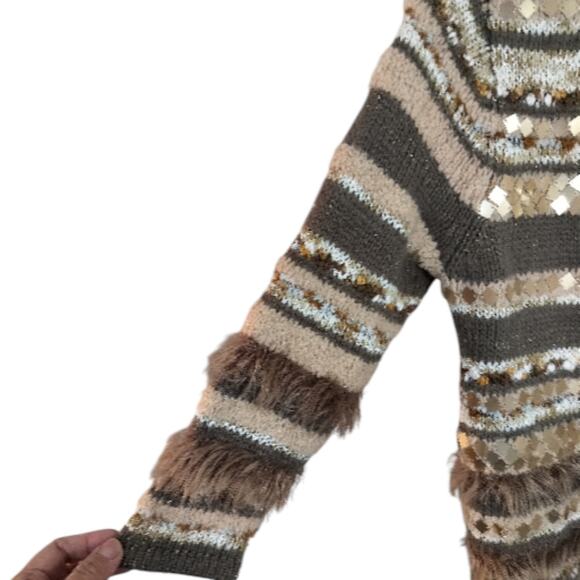 4535)Chico's Greta Mirror Fringe Neutral Combo Open Front Cardigan Sz 0/Small - Picture 4 of 8